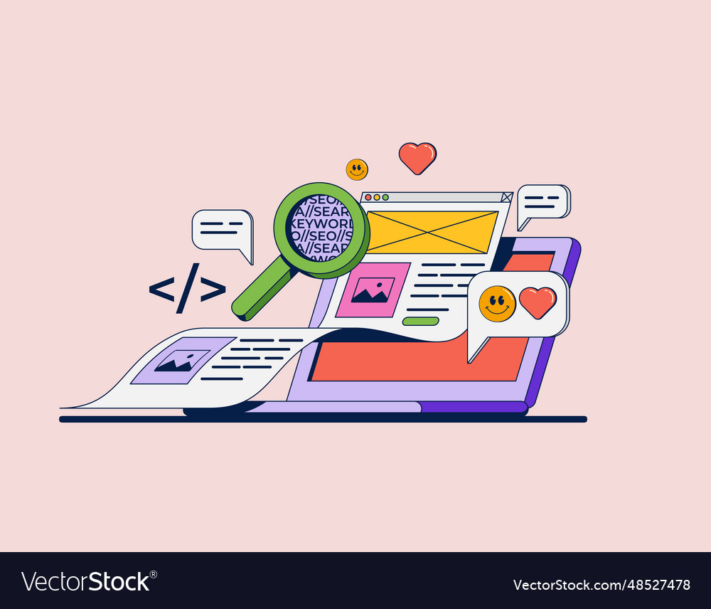 Webentwicklungskonzept mit Computer und Codierung vector image Webentwicklungskonzept mit Computer und Codierung