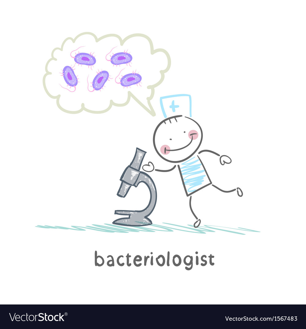 Bacteriologist microscope looks and thinks about
