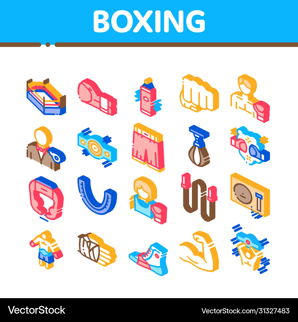 Boxing sport tool isometric icons set Royalty Free Vector