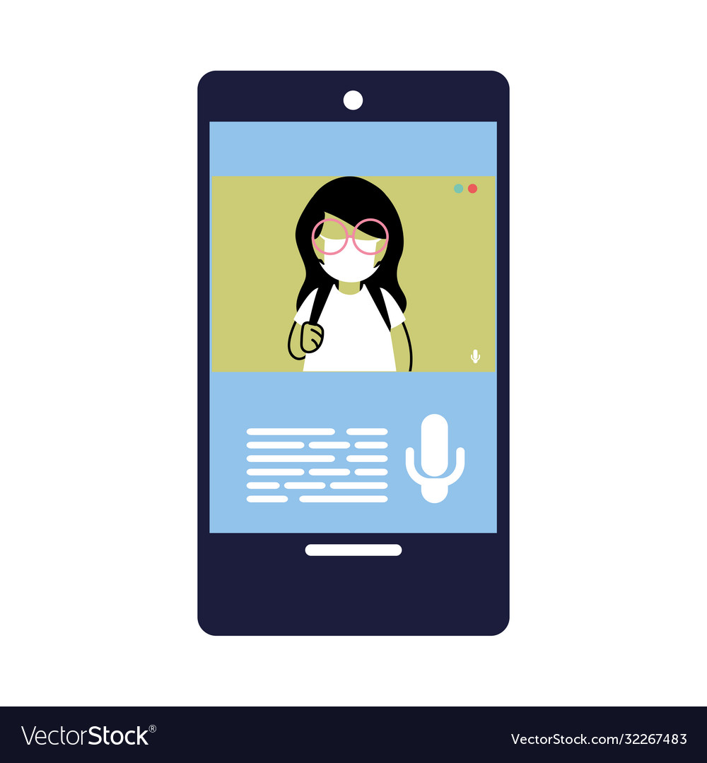 Children with masks sending text messages vector image Children with masks sending text messages