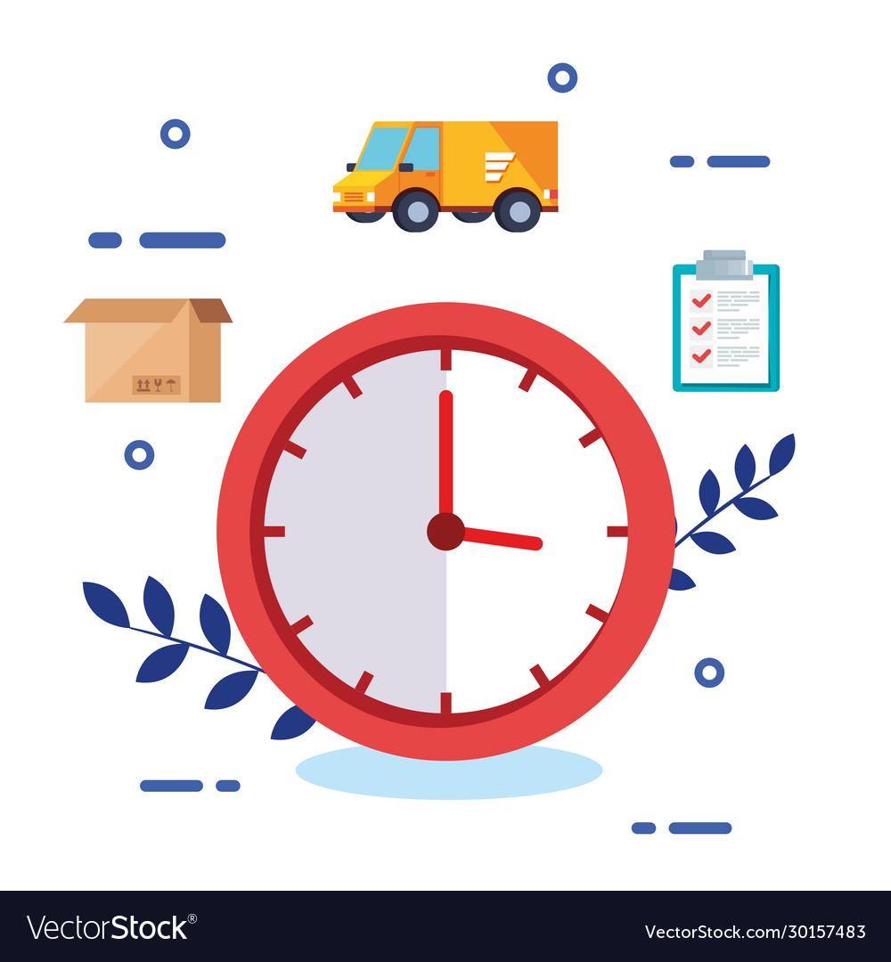 Clock with set icons logistic service