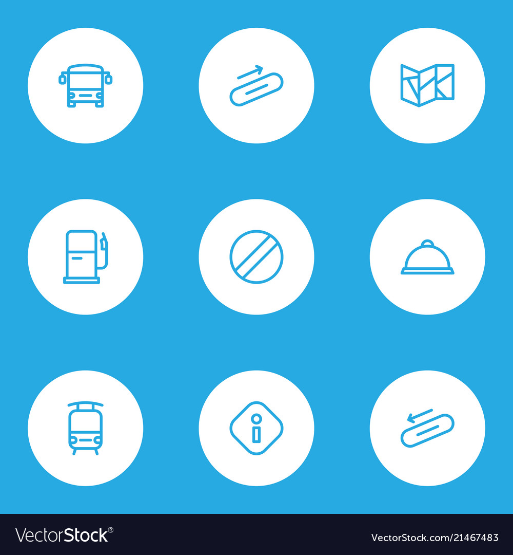 Direction icons line style set with bus steps vector image Direction icons line style set with bus steps