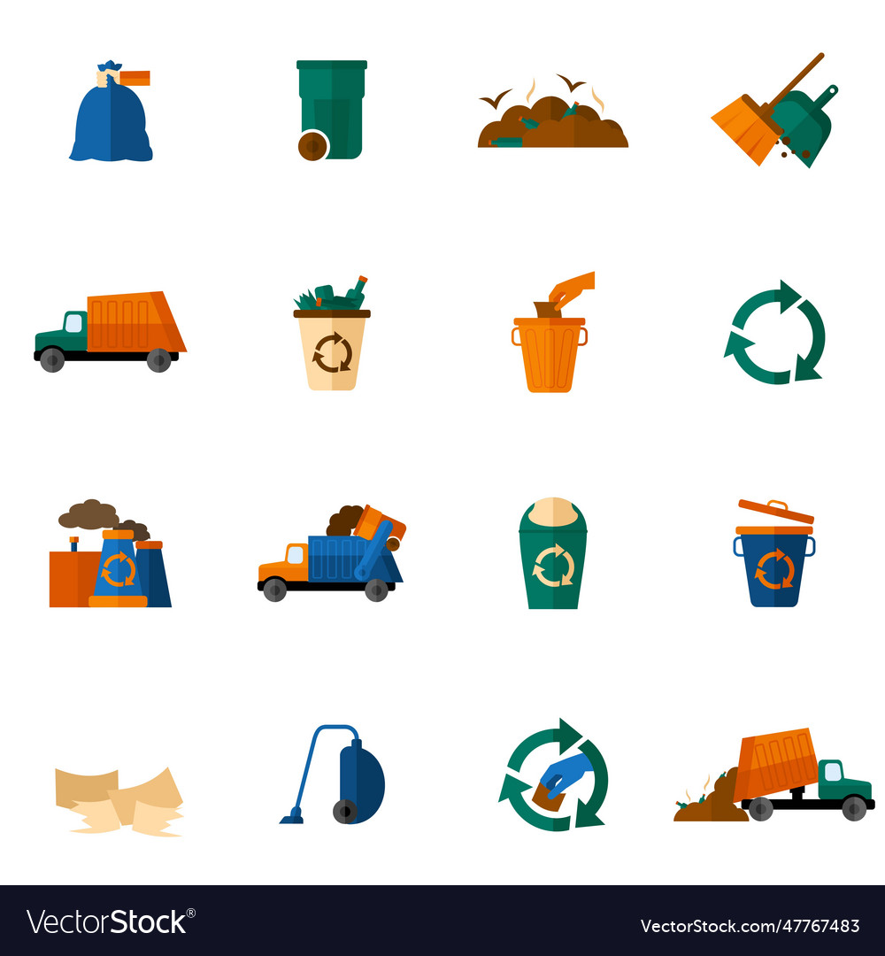 Garbage icons flat Vector Image Garbage icons flat