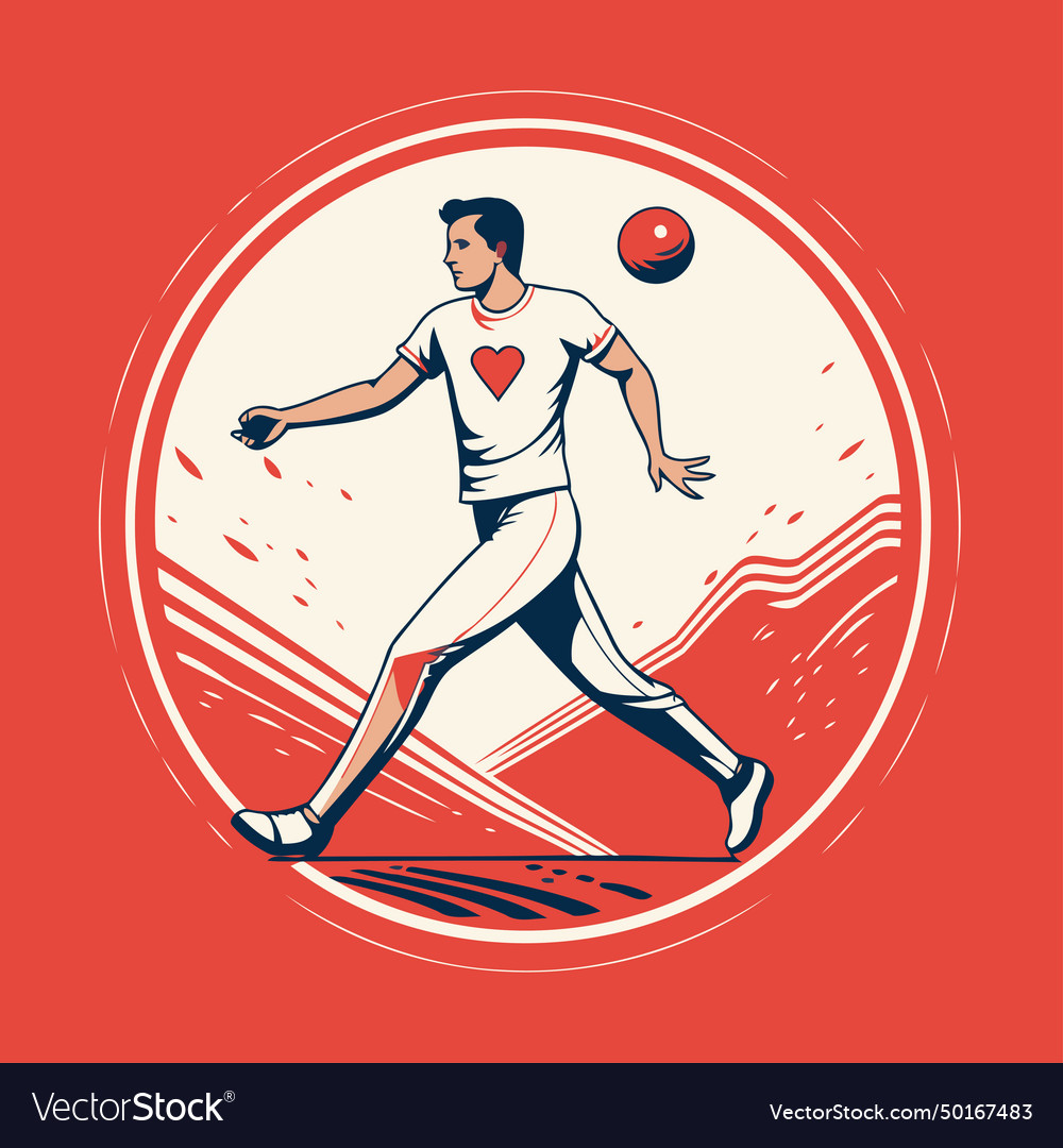 Handball player with ball in action on red
