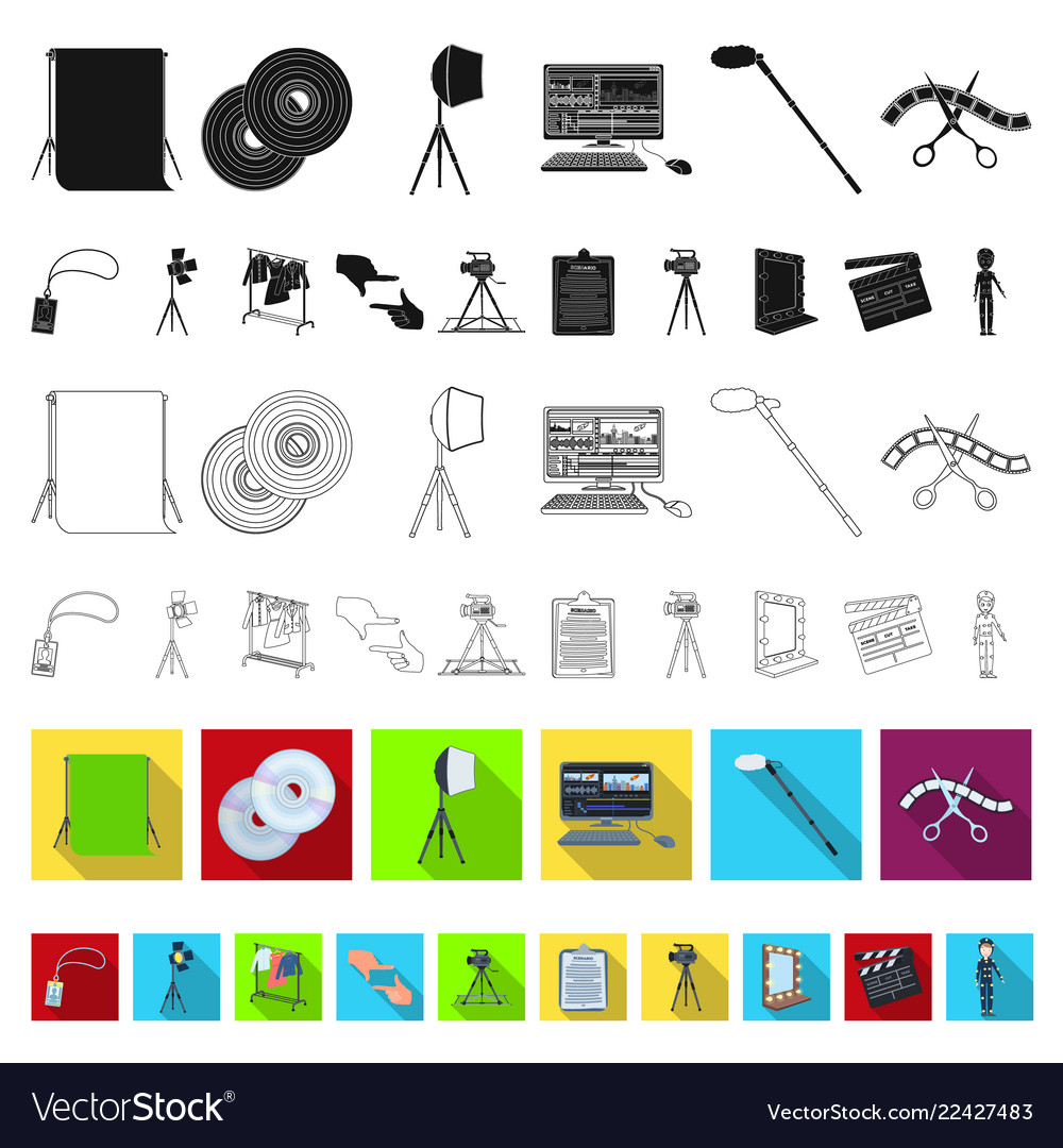 Making a movie flat icons in set collection vector image Making a movie flat icons in set collection