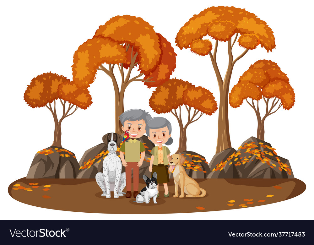 Old couple with their dog in park isolated Vector Image Old couple with their dog in park isolated Vector Image