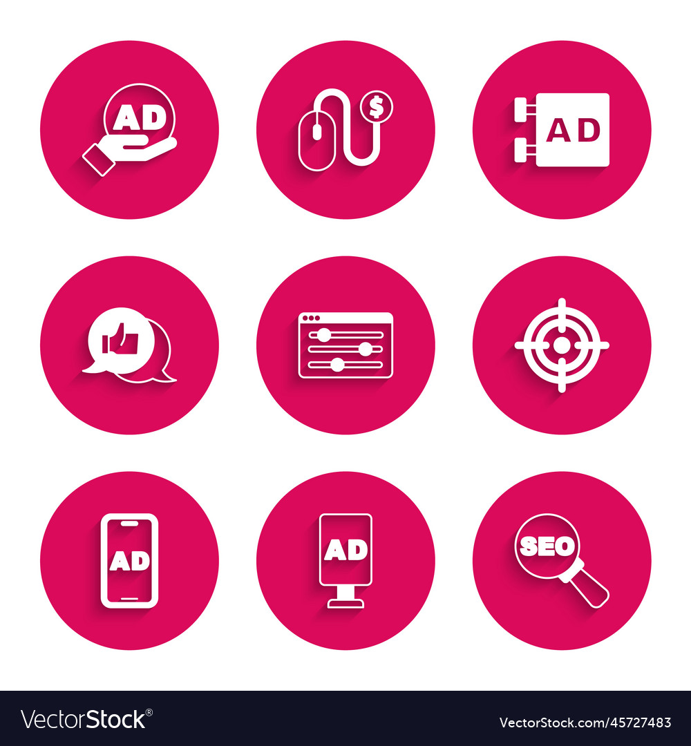 Set browser setting advertising seo optimization vector image Set browser setting advertising seo optimization