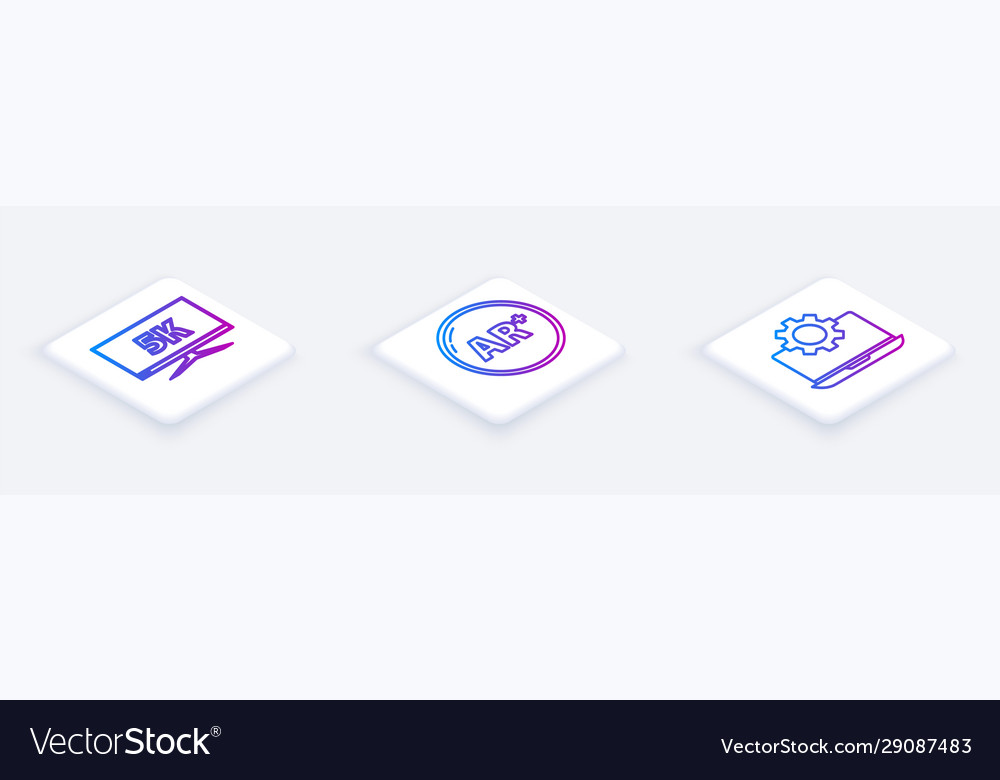 Set isometric line monitor display with 5k video
