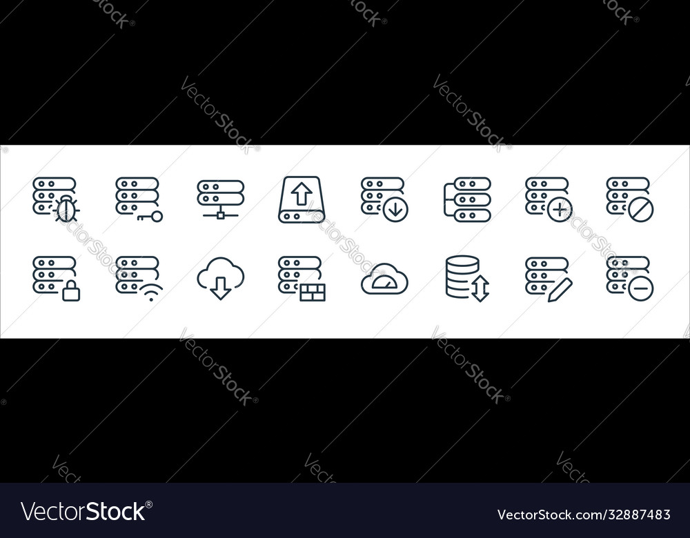 Work office server line icons linear set quality vector image Work office server line icons linear set quality
