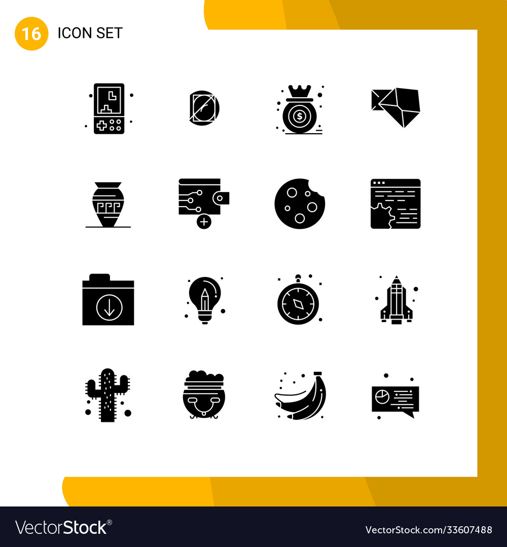 16 universal solid glyphs set for web and mobile