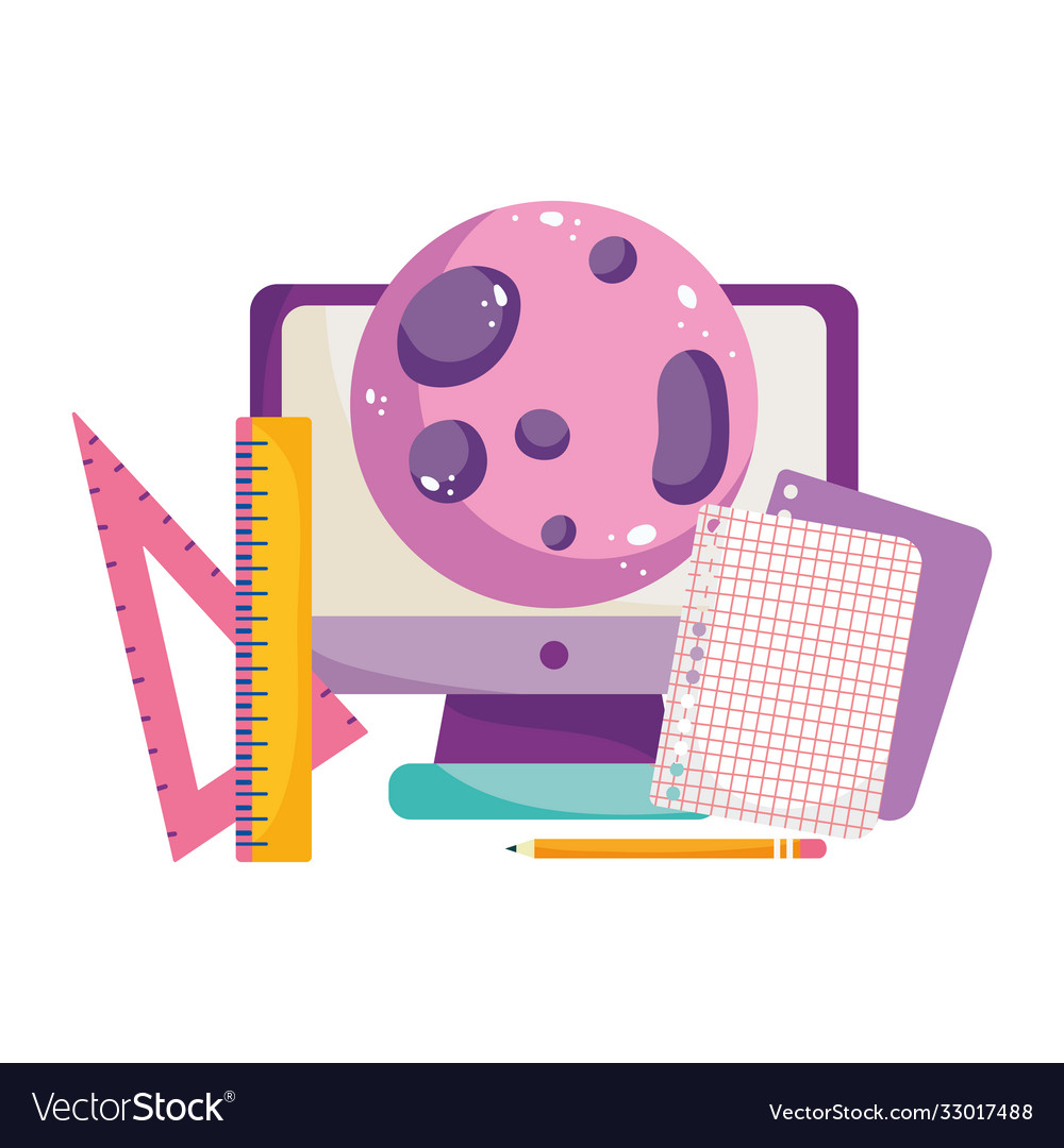 Back to school computer planet paper and ruler
