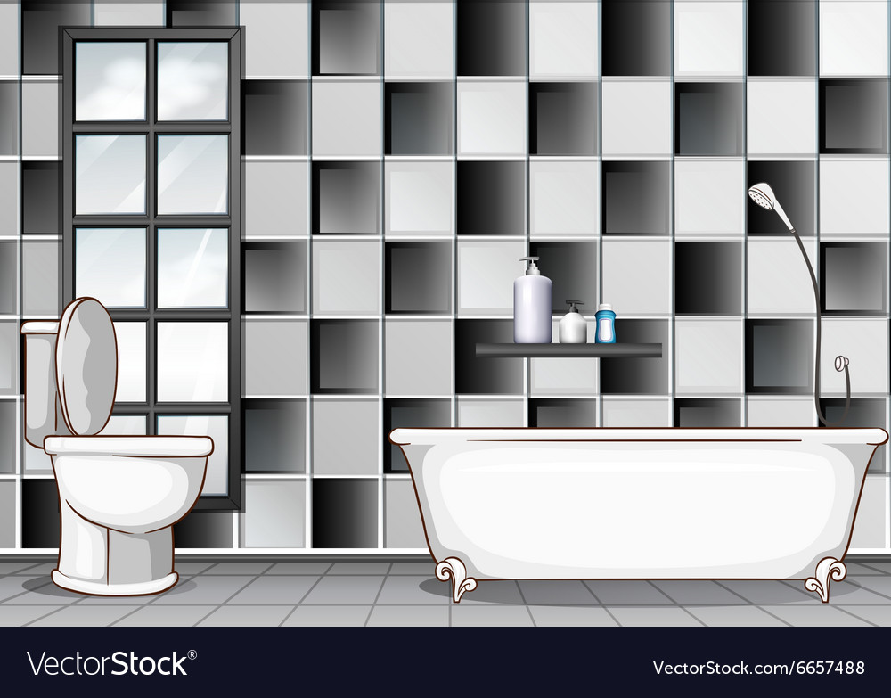 Bathroom with black and white tiles