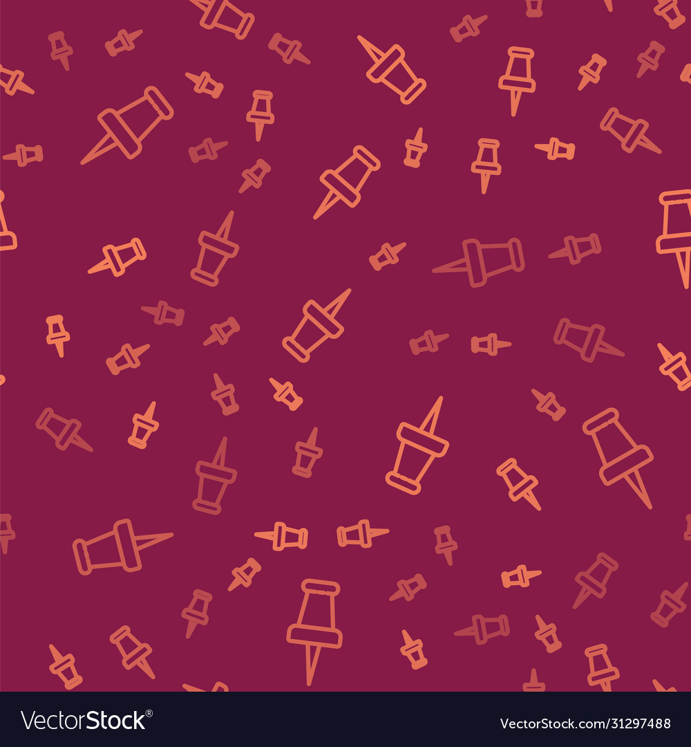 Brown line push pin icon isolated seamless pattern vector image Brown line push pin icon isolated seamless pattern