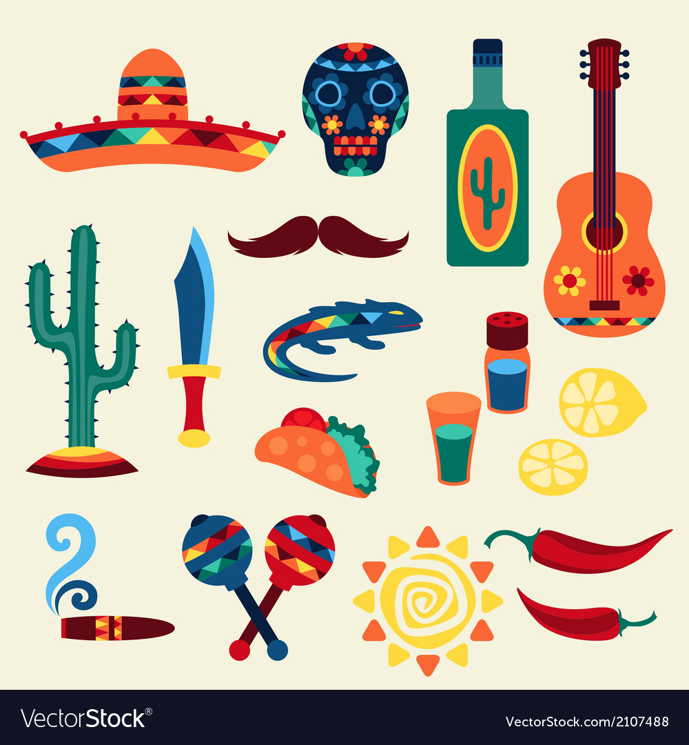 Collection mexican icons in native style Vector Image