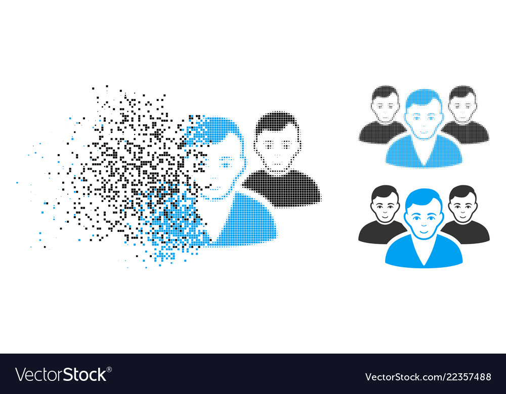 Fragmented pixelated halftone user group icon vector image Fragmented pixelated halftone user group icon