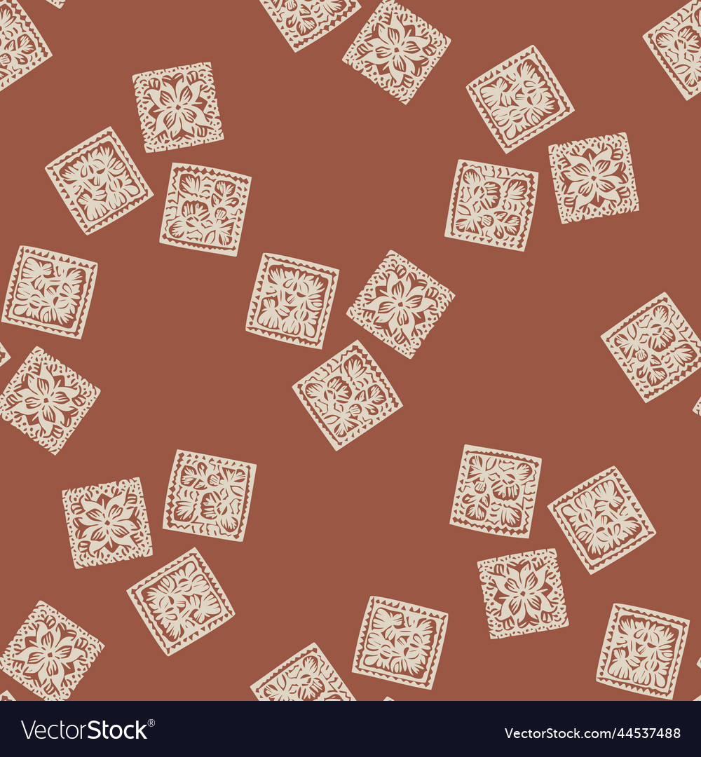 Hand drawn retro block print seamless pattern vector image Hand drawn retro block print seamless pattern