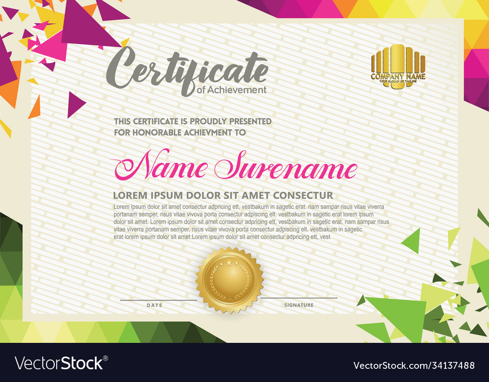 Horizontal certificate template with triangle vector image Horizontal certificate template with triangle