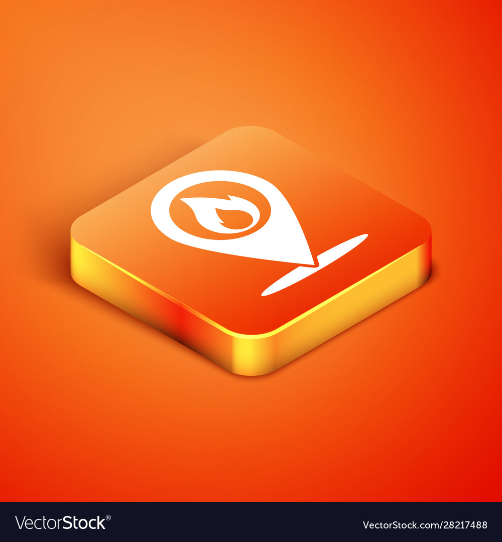 Isometric map pointer with fire flame icon