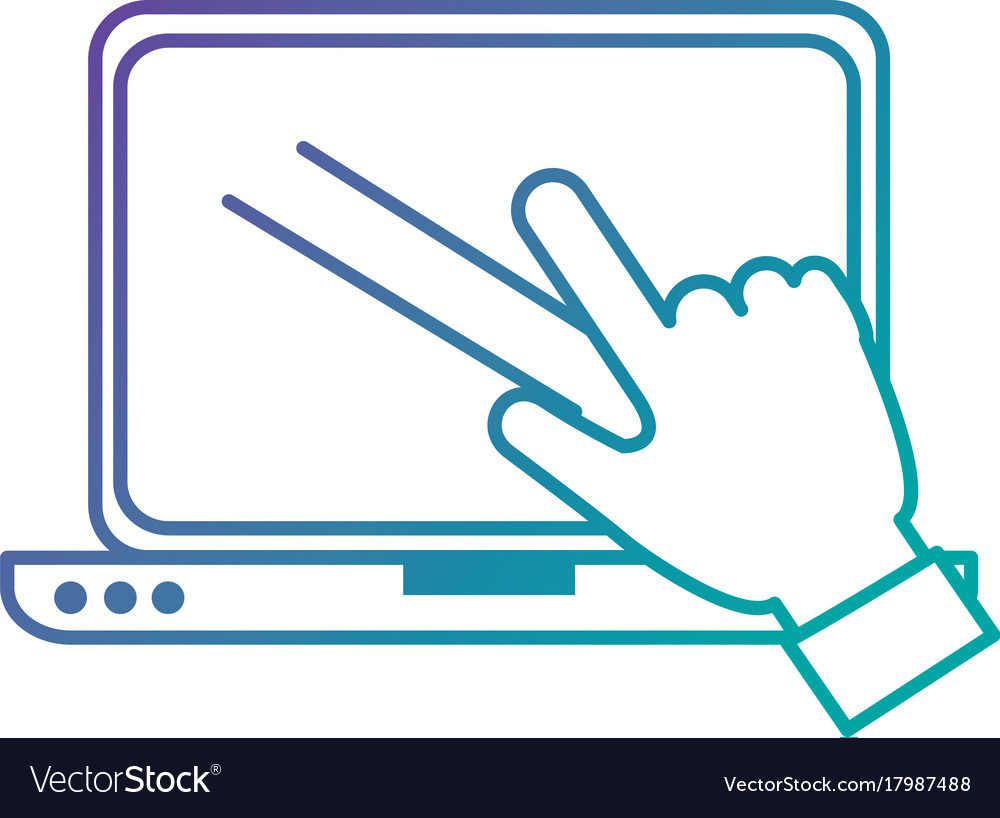 Laptop computer with hand user touching
