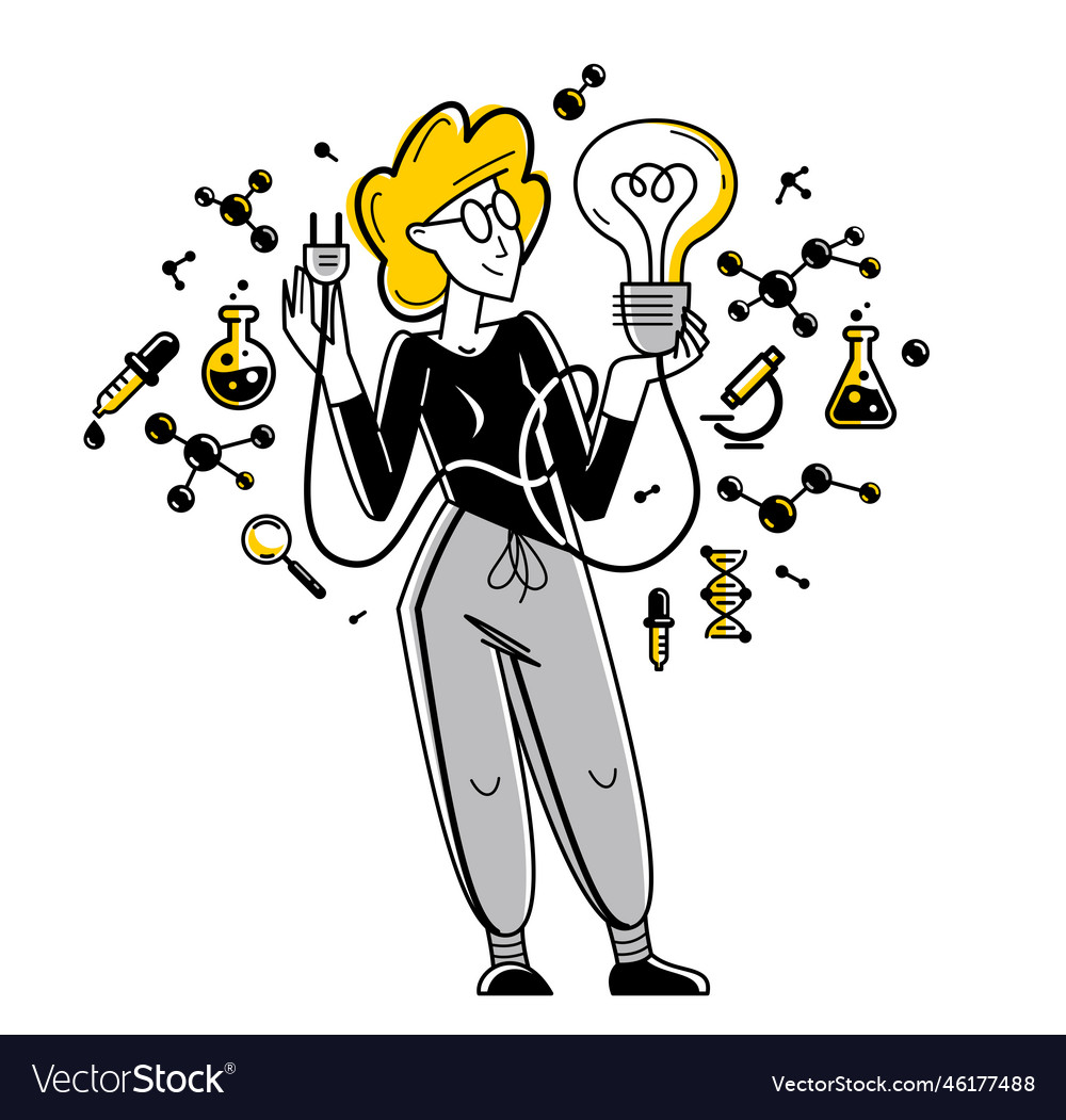 Scientist discovering science theory and making vector image Scientist discovering science theory and making