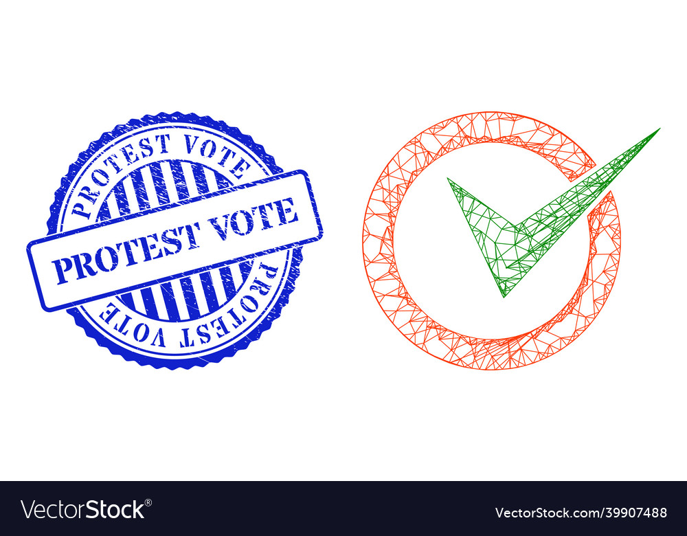 Textured protest vote badge and network checkbox vector image Textured protest vote badge and network checkbox