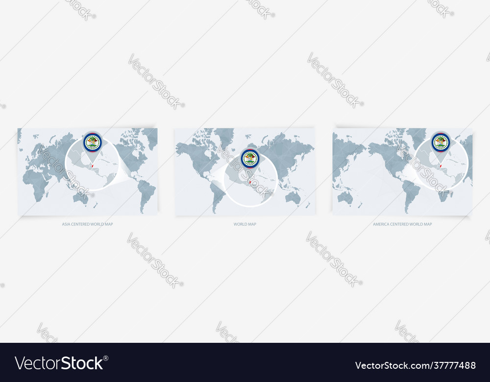 Three versions world map with enlarged