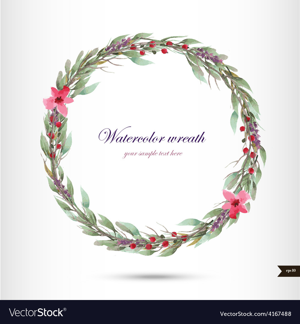 Watercolor wreath with flowersfoliage and branch