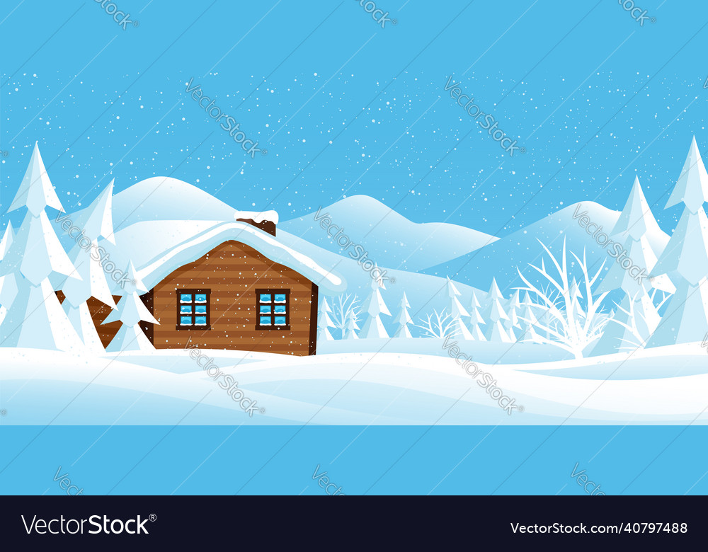 Winter landscape with a house in the mountains