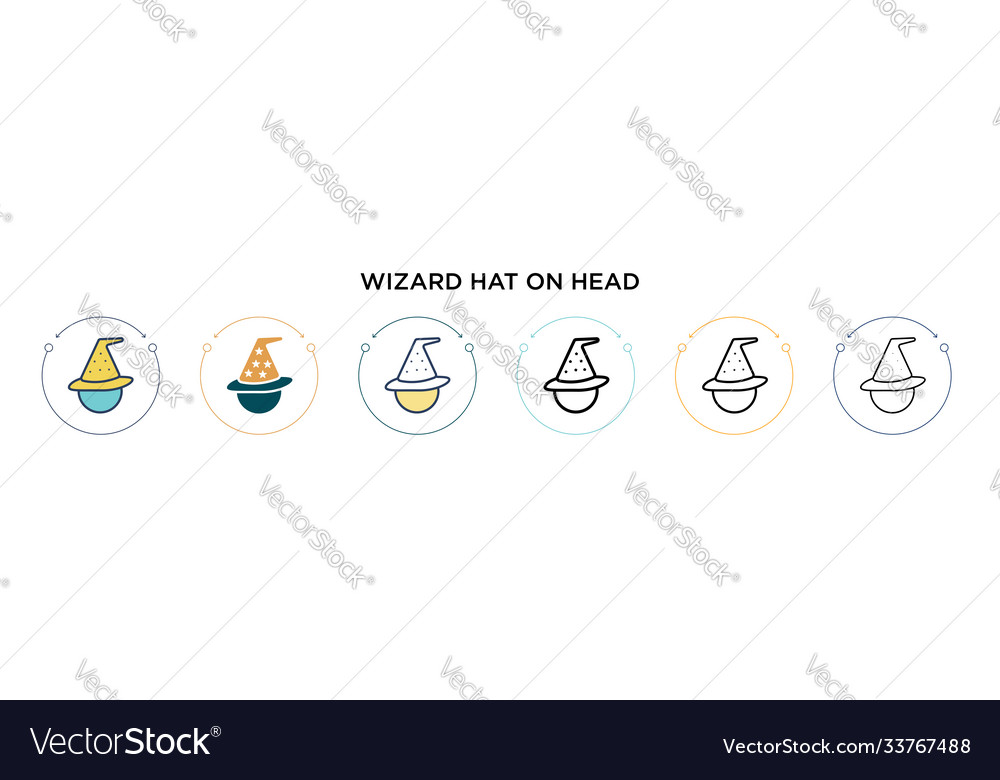 Wizard hat on head icon in filled thin line