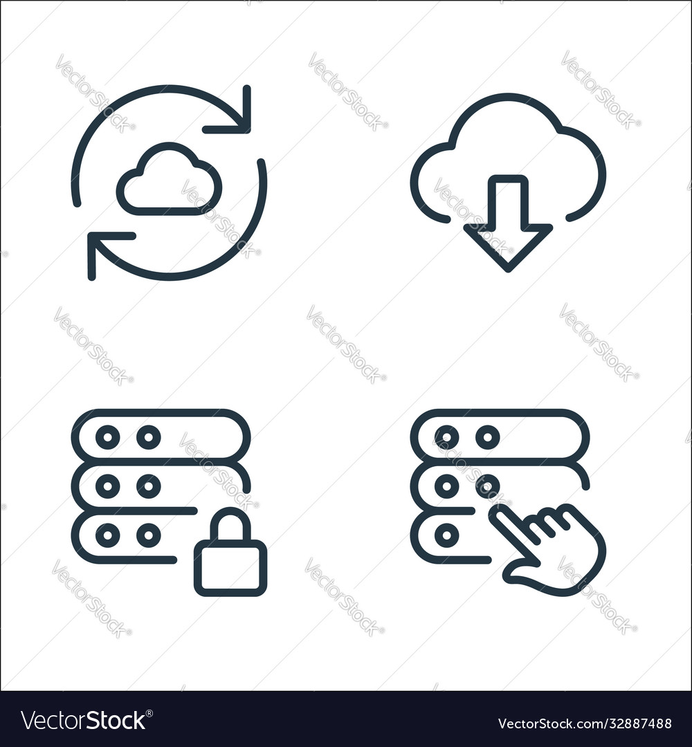 Work office server line icons linear set quality