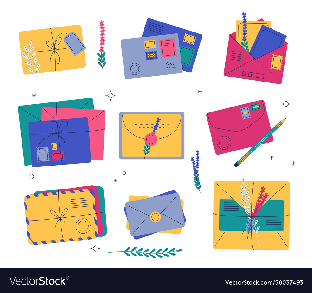 Cartoon mail envelopes letter with post stamps Vector Image