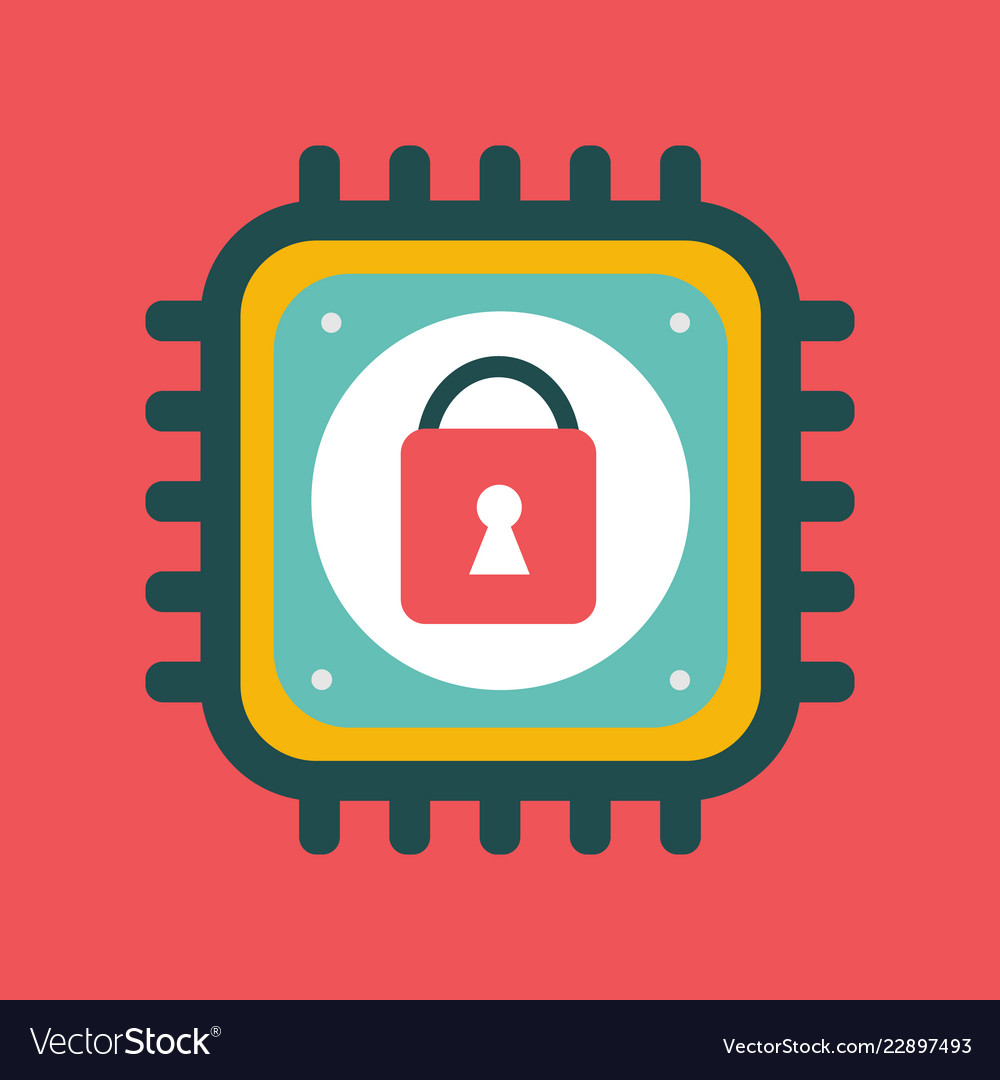 Cpu icon with lock sign cyber security