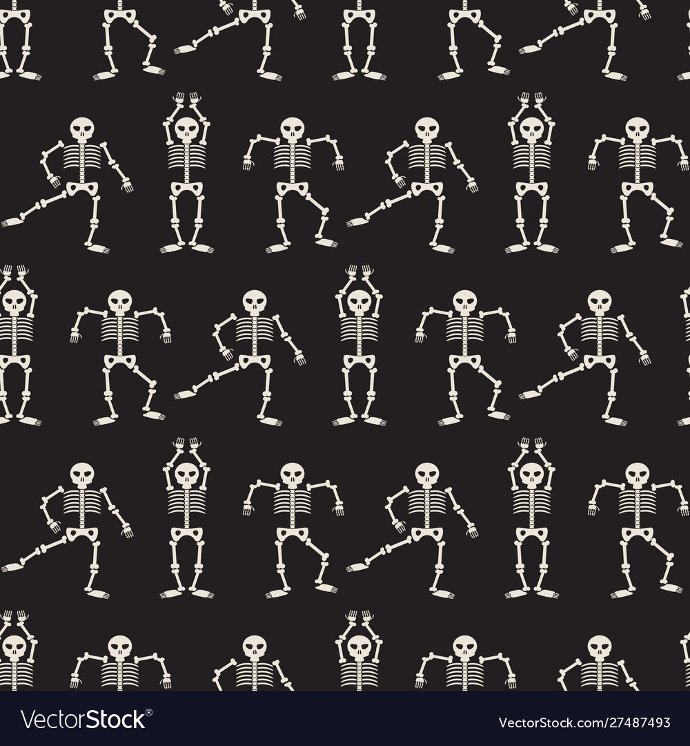 Dancing skeletons seamless pattern