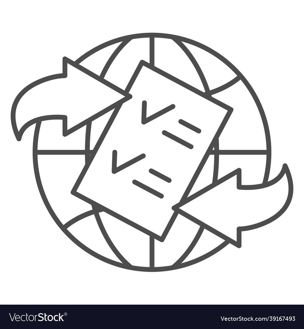 Globe arrow checkmark papper form thin line