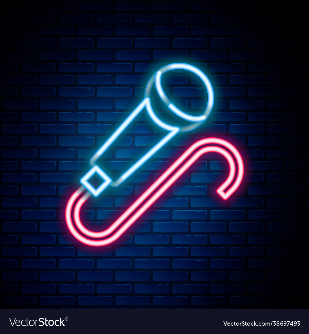 Glowing neon line microphone icon isolated