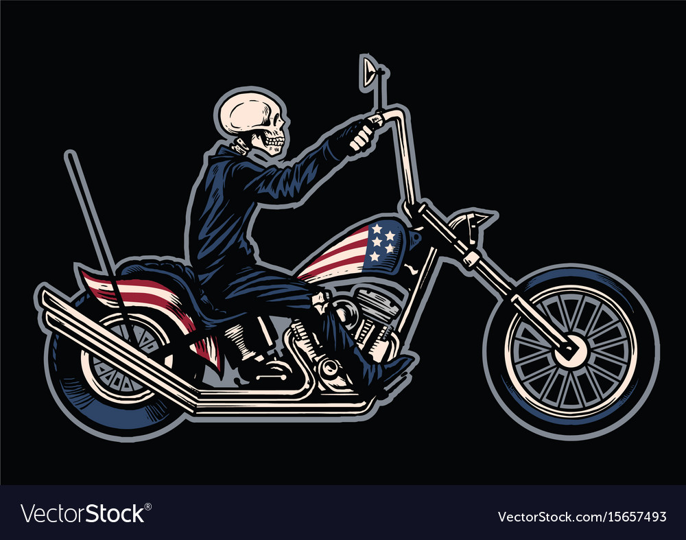 Download Hand drawing skull riding a chopper motorcycle Vector Image