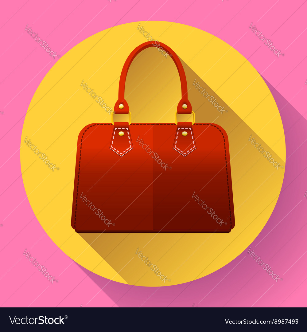 Red fashion women hand bag icon flat design style