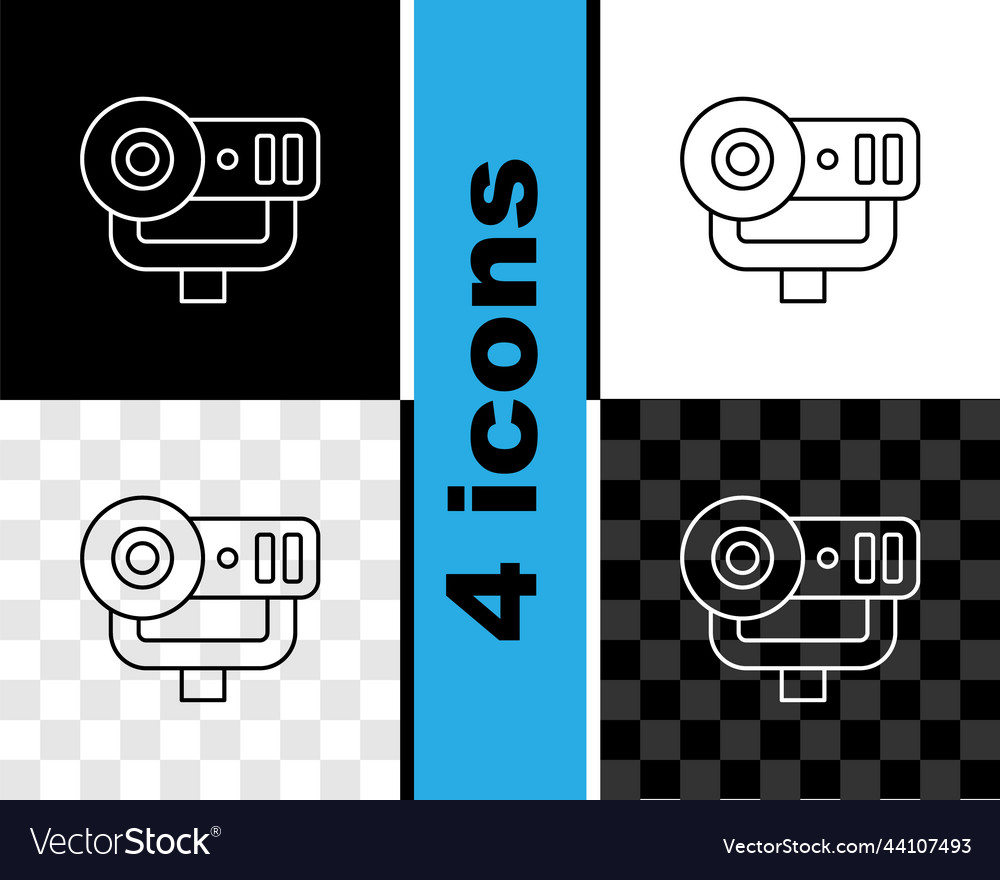 Set line web camera icon isolated on black