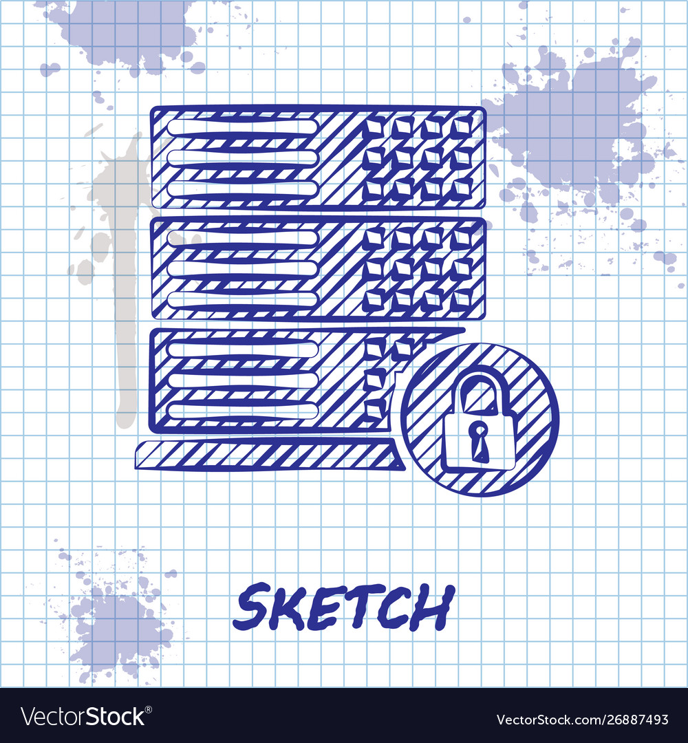 Sketch line server security with closed padlock vector image Sketch line server security with closed padlock