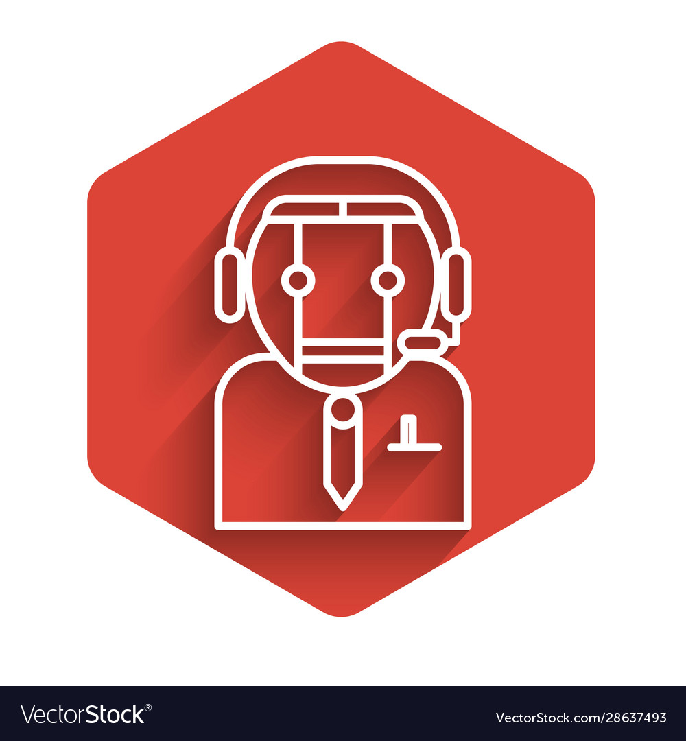 White line worker robot icon isolated with long