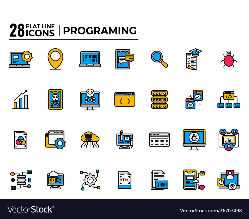 28 colorful flat programming icon set vector image 28 colorful flat programming icon set