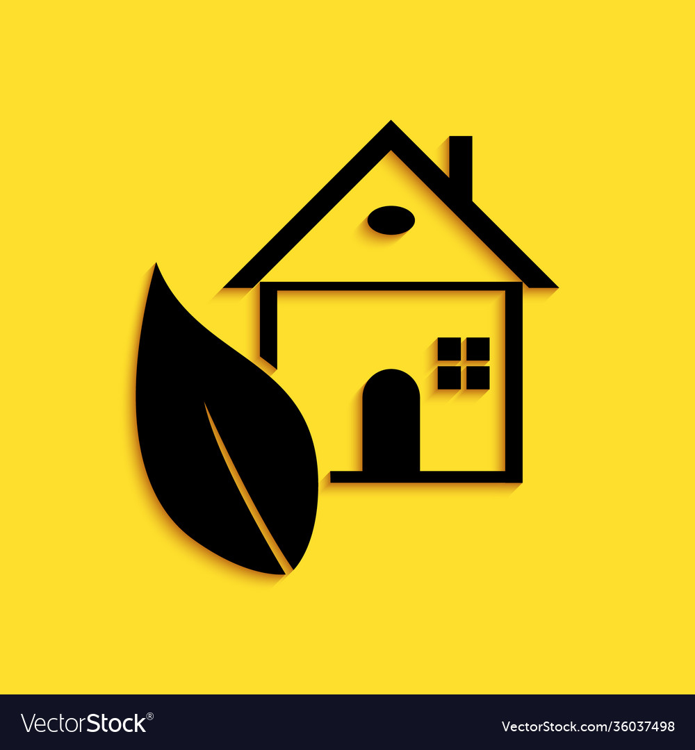 Black eco friendly house icon isolated on yellow