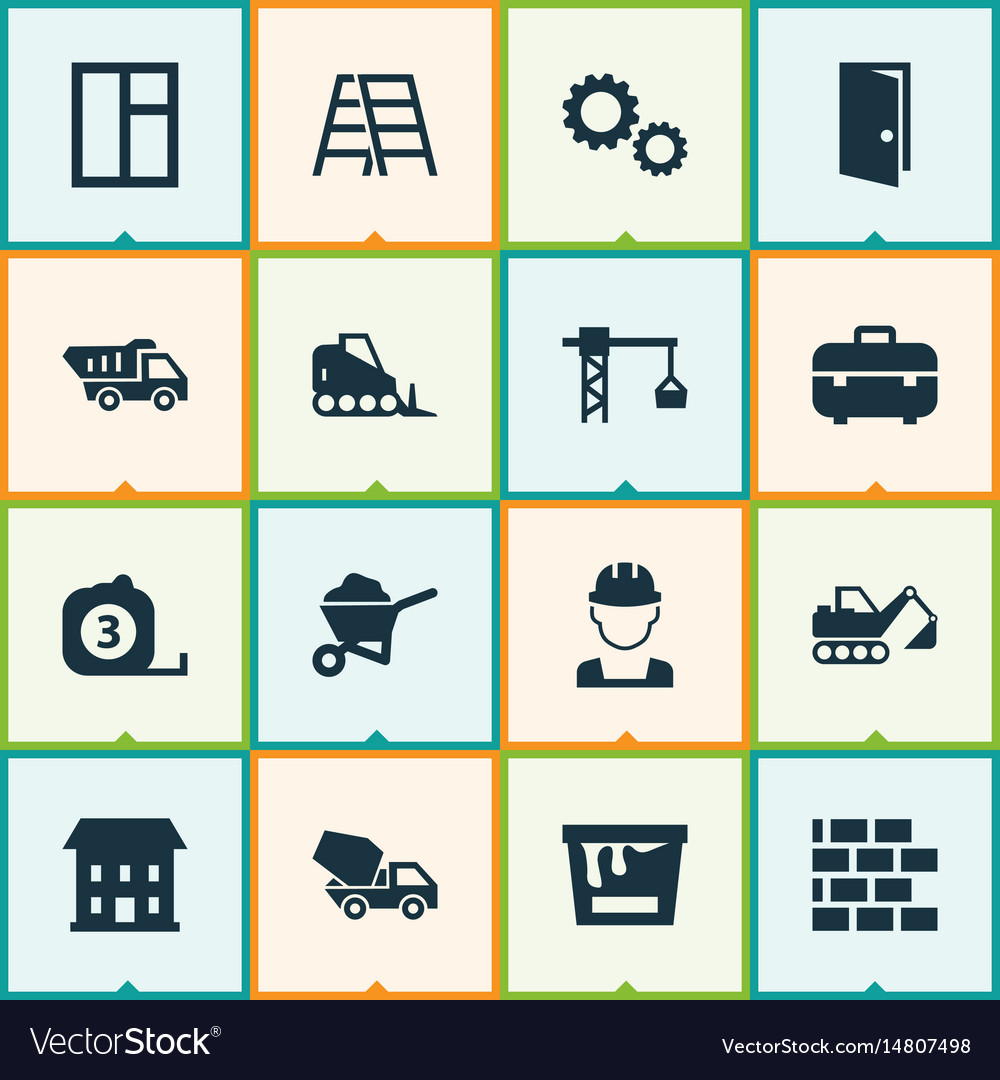 Building icons set collection of cogwheel