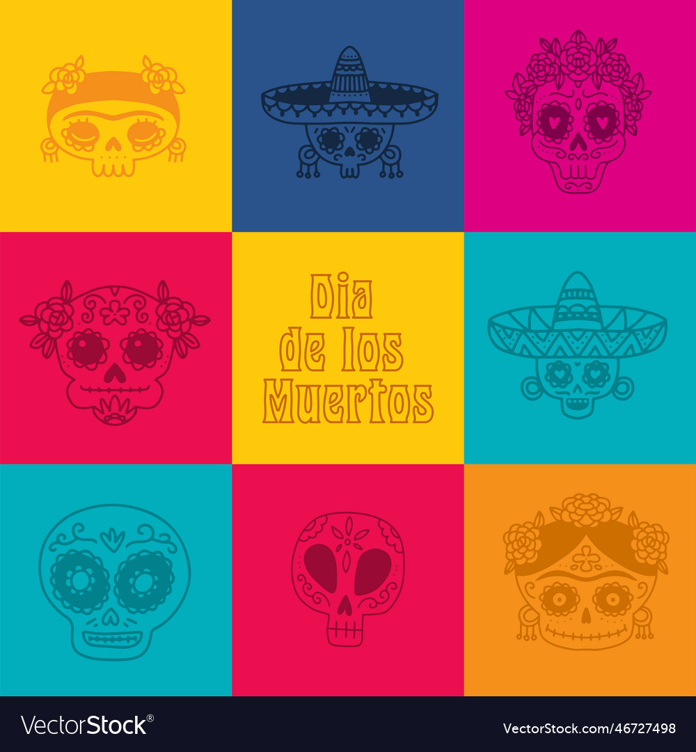 Day of the dead dia de los muertos greeting card vector image Day of the dead dia de los muertos greeting card