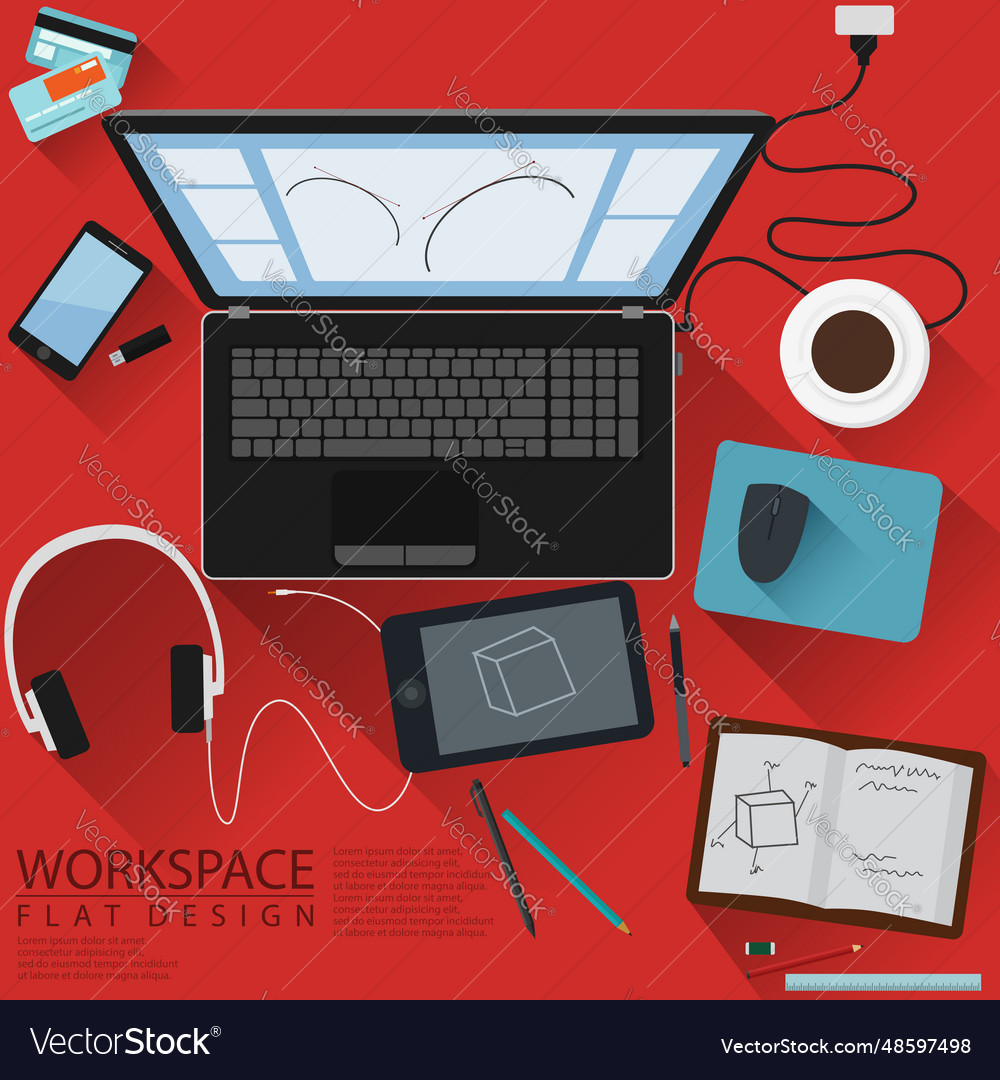 Designer workspace computer top view vector image Designer workspace computer top view