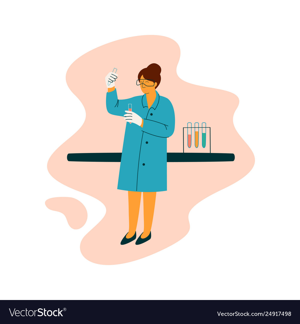 Female scientist technician character wearing blue