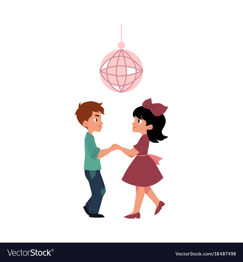 Flat boy and girl dancing at party