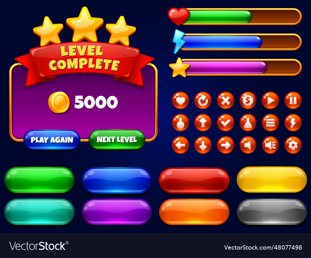 Game ui level complete menu with golden stars