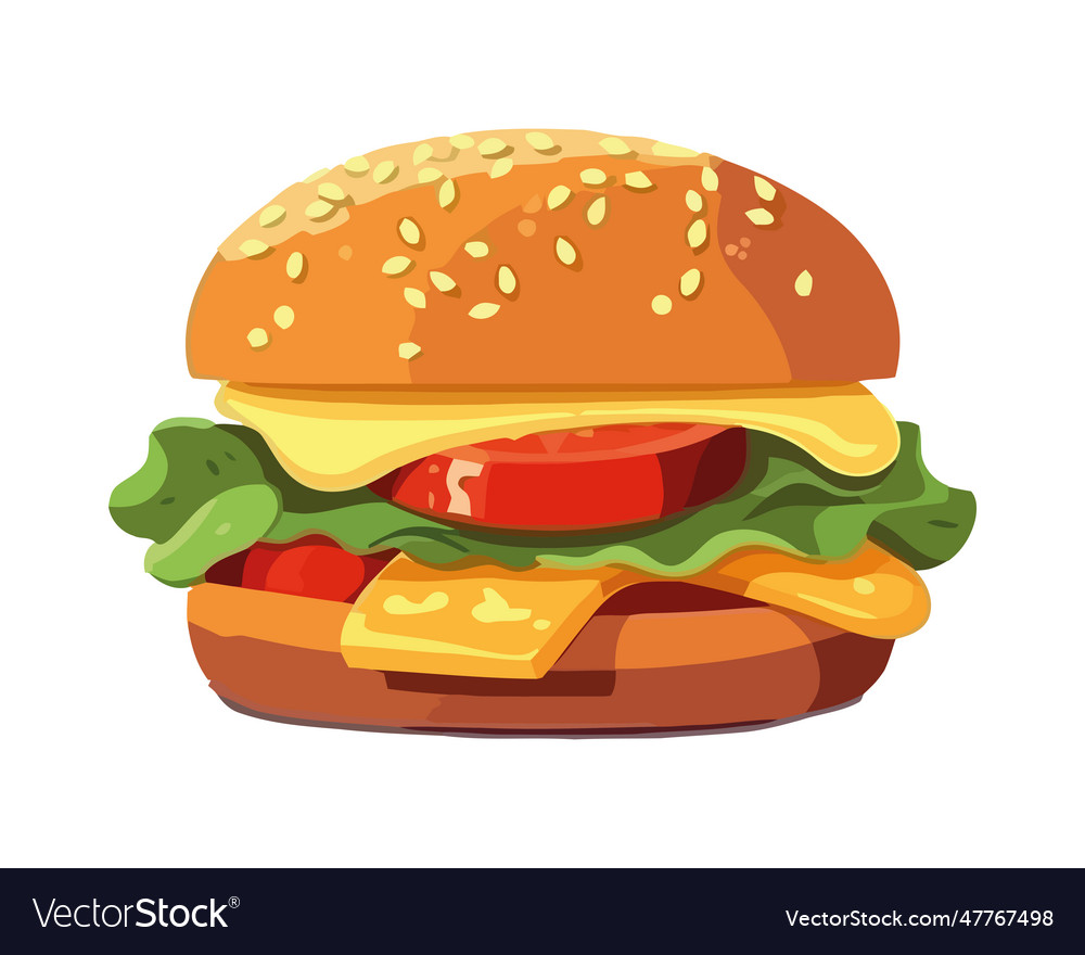 Grilled cheeseburger meal with fries and salad Vector Image