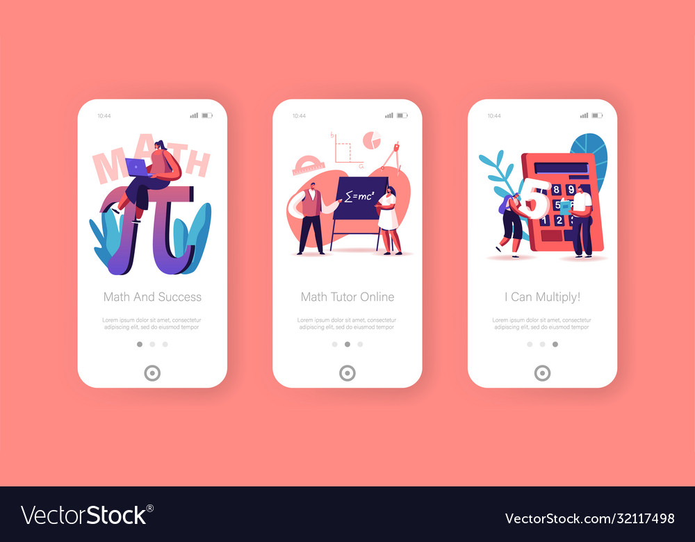 Math science mobile app page onboard screen vector image Math science mobile app page onboard screen